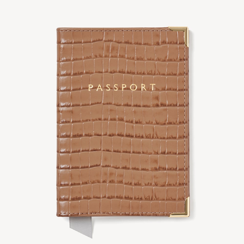 Passport Cover Deep Shine Caramel Small Croc