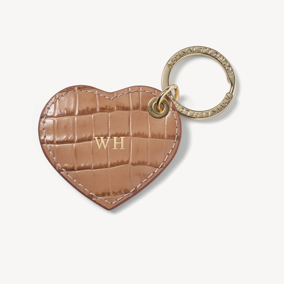 Small Heart Keyring Deep Shine Caramel Small Croc