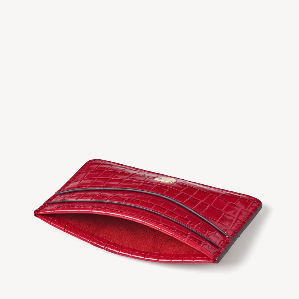 Slim Credit Card Holder Deep Shine Cherry Red Small Croc