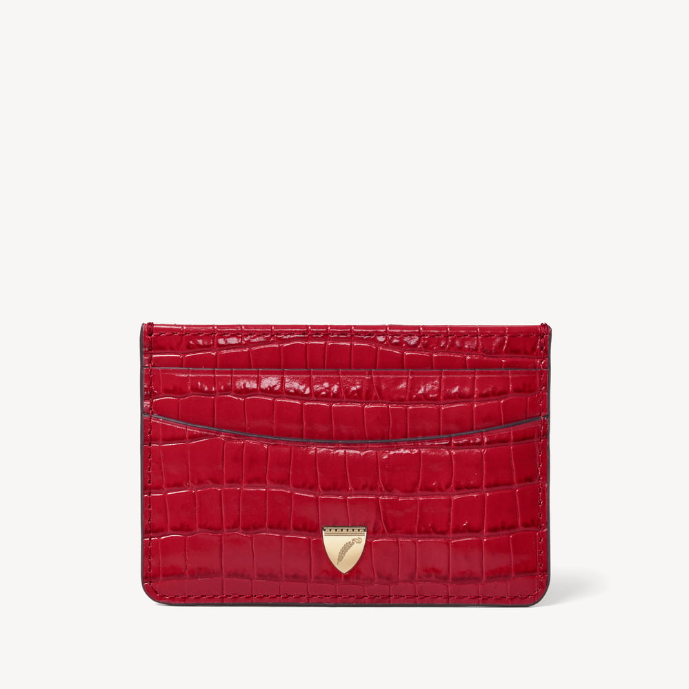 Slim Credit Card Holder Deep Shine Cherry Red Small Croc