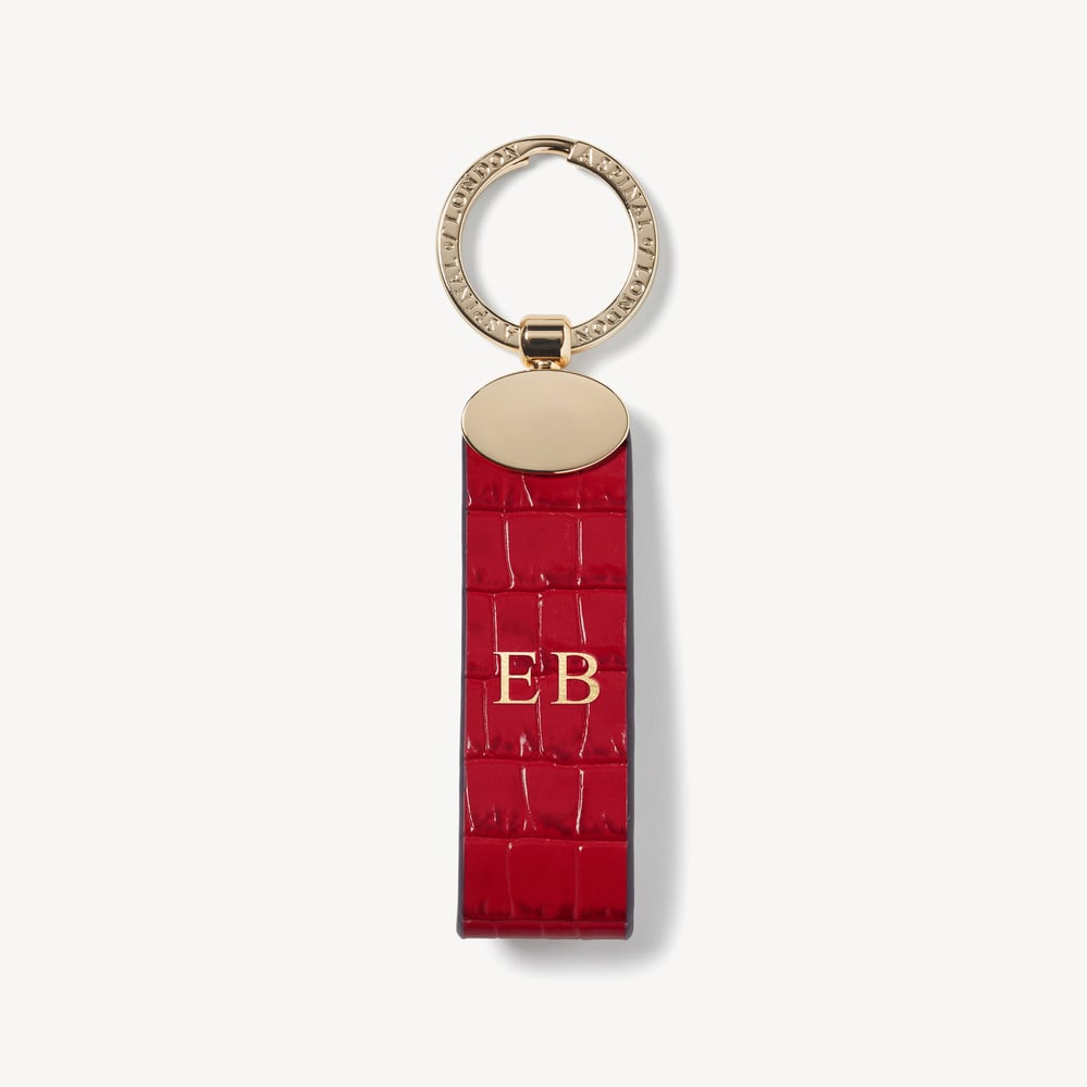Oval Loop Keyring Deep Shine Cherry Red Small Croc