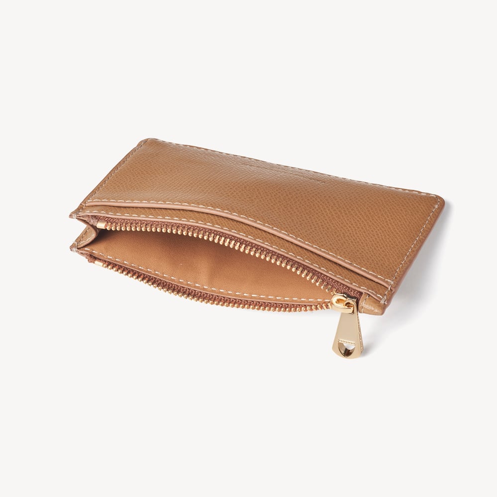 Zipped Card & Coin Holder Caramel Soft Saffiano