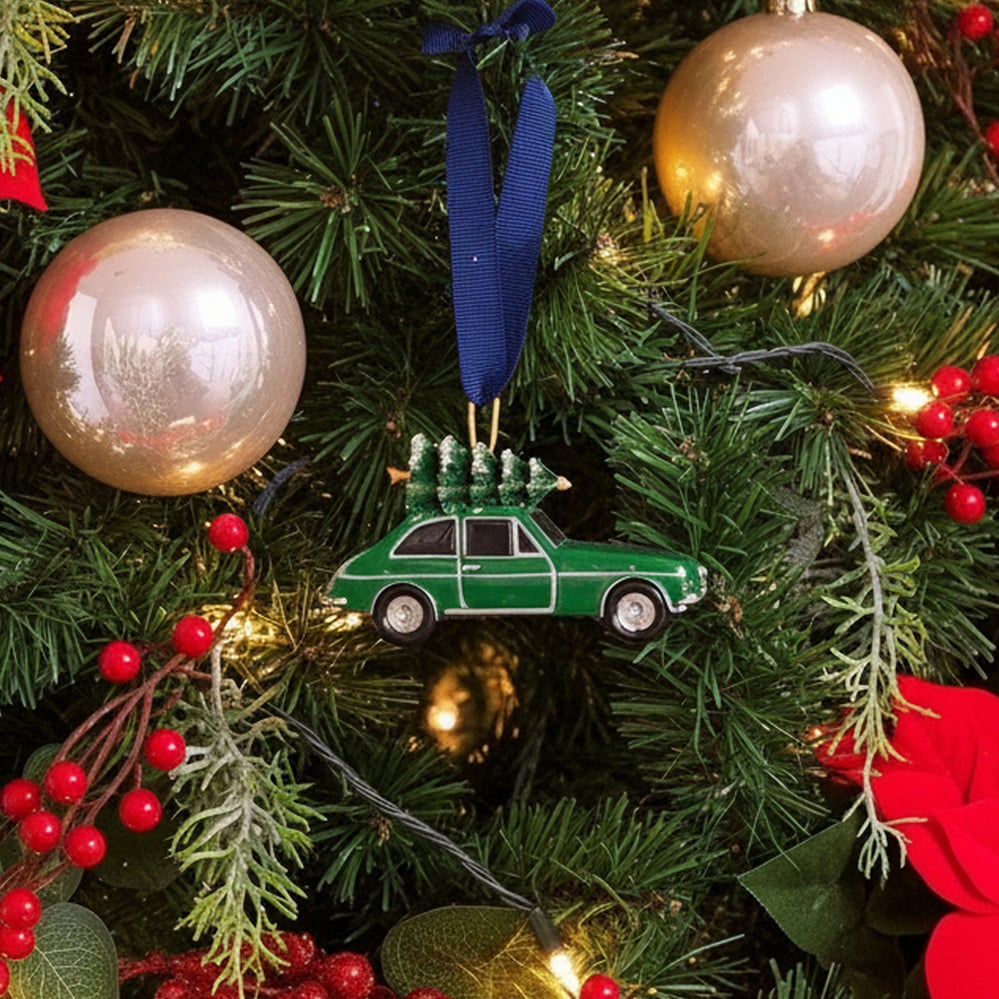 Car Christmas Decoration Green Enamel & Silver Plated