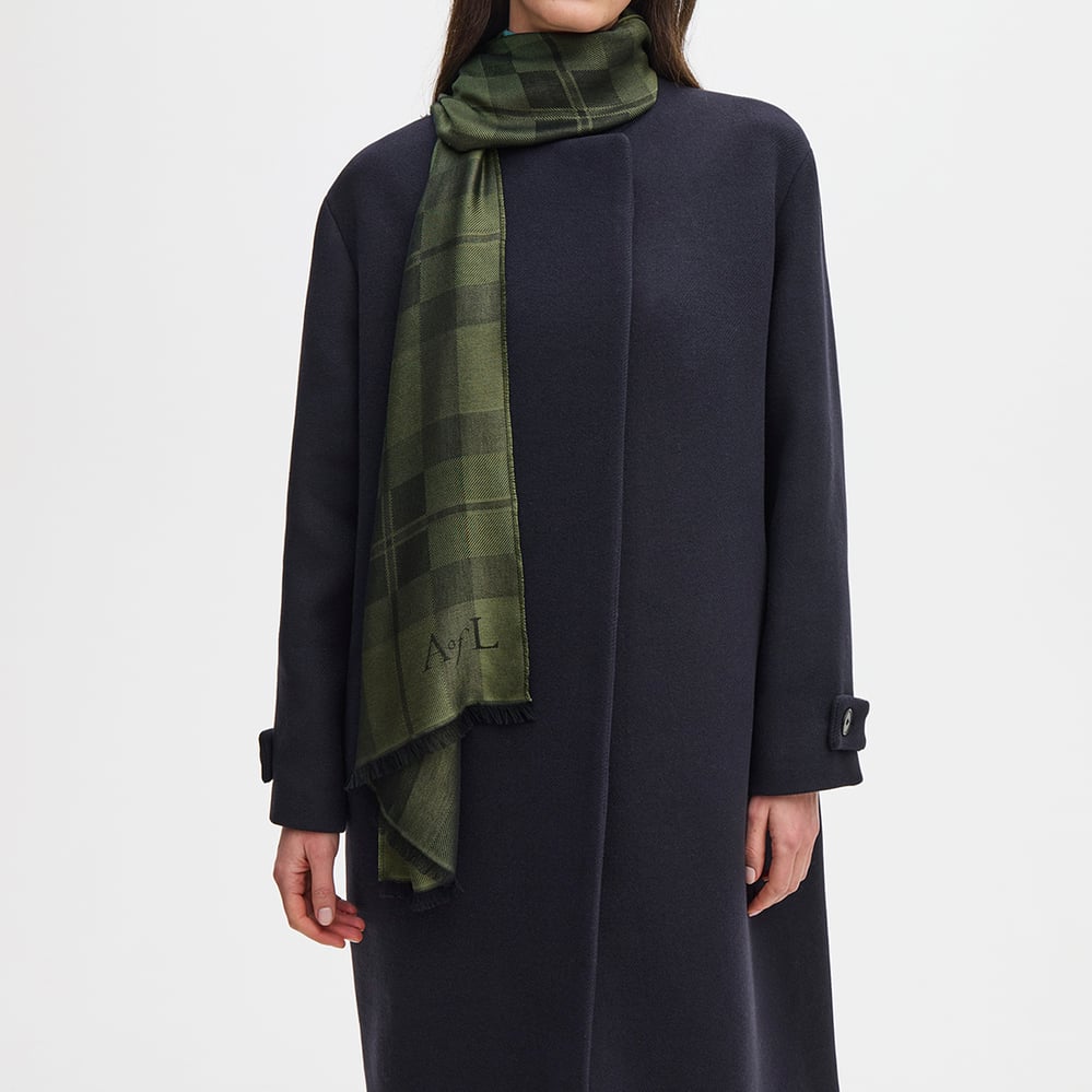 Silk Check Scarf Evergreen Silk Modal