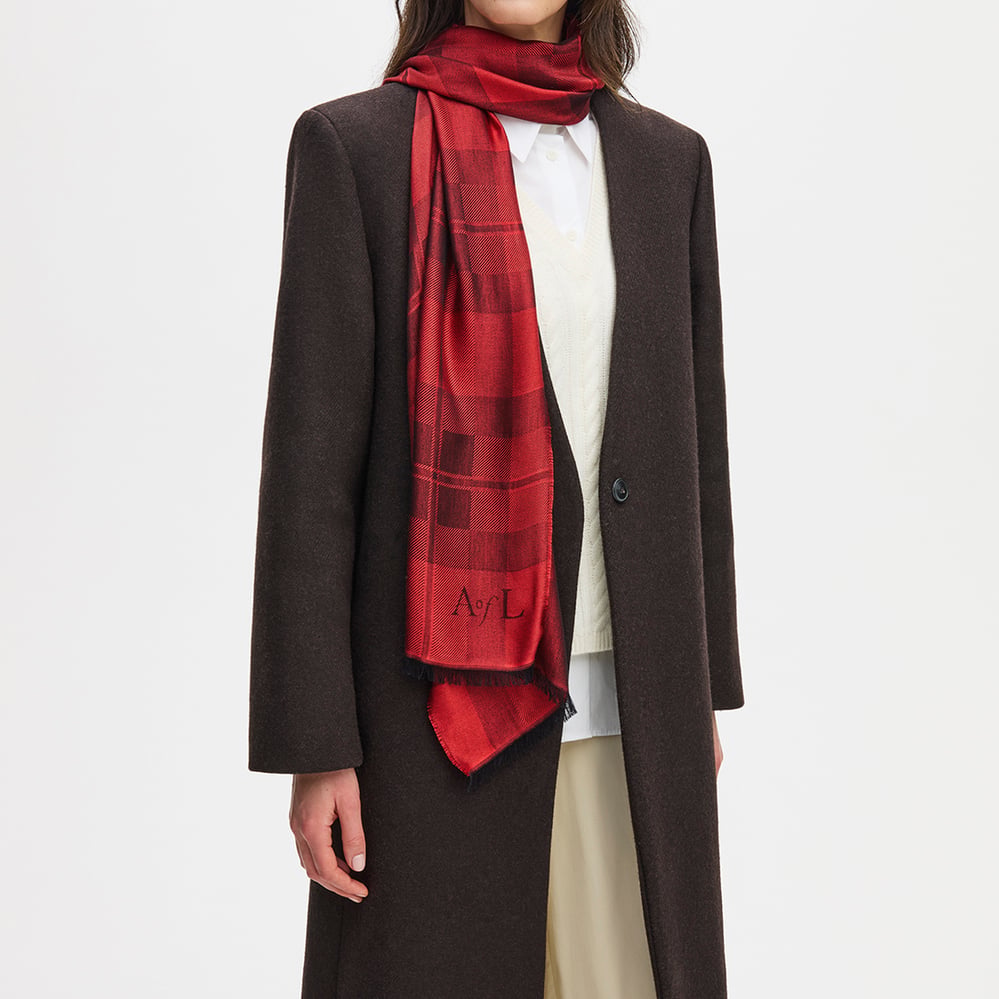 Silk Check Scarf Cardinal Red Silk Modal