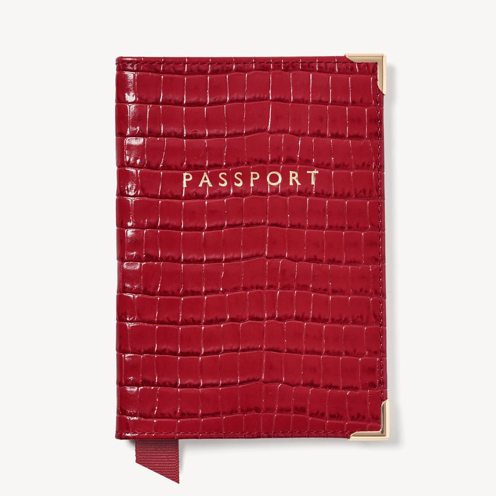 Passport Cover Deep Shine Cherry Red Small Croc