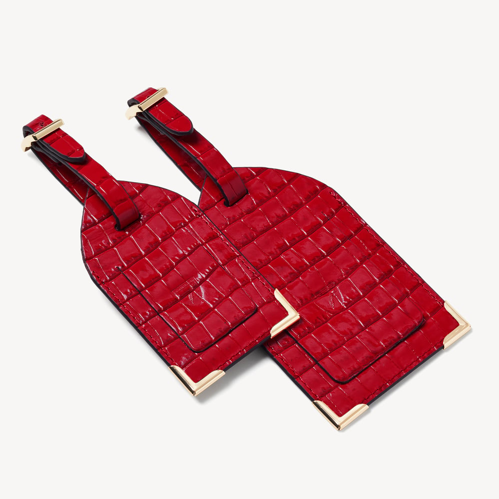 Set of 2 Luggage Tags Deep Shine Cherry Red Small Croc