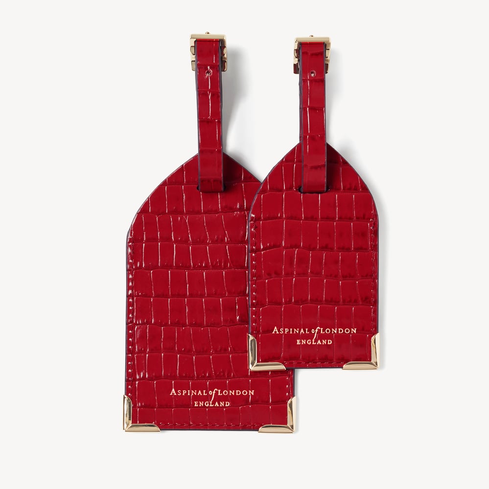 Set of 2 Luggage Tags Deep Shine Cherry Red Small Croc