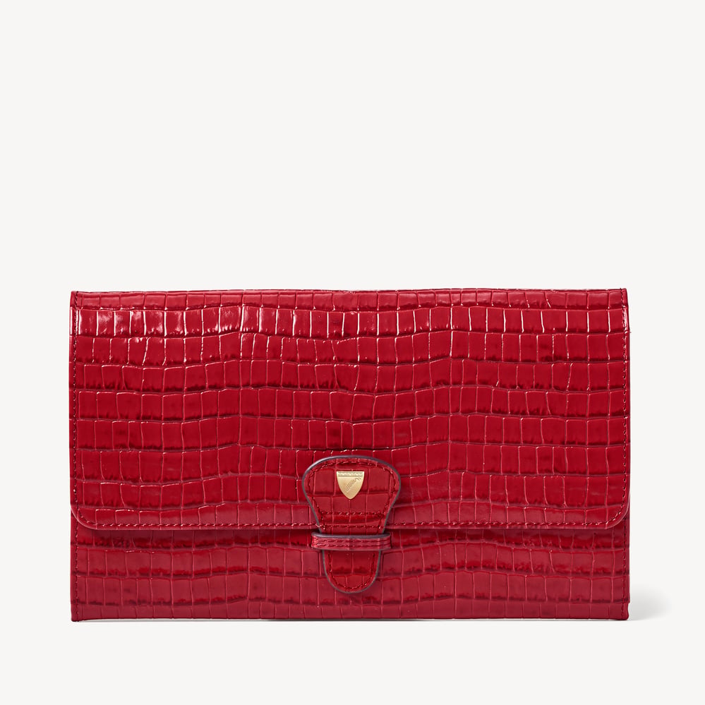 Travel Wallet Deep Shine Cherry Red Small Croc