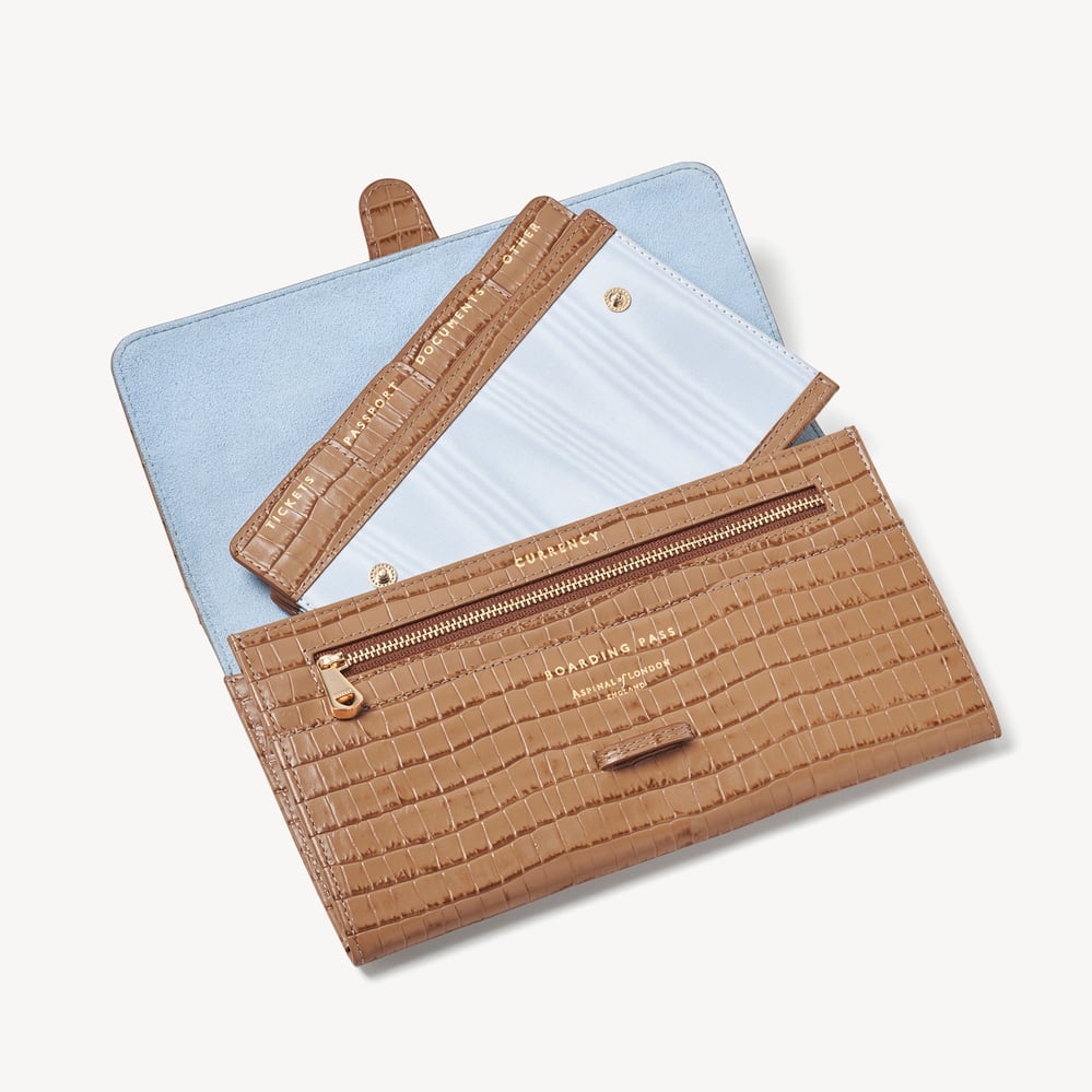 Travel Wallet Deep Shine Caramel Small Croc