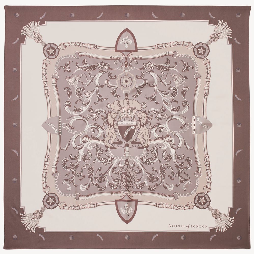 Aspinal Signature Shield Silk Scarf Moleskin Pure Silk