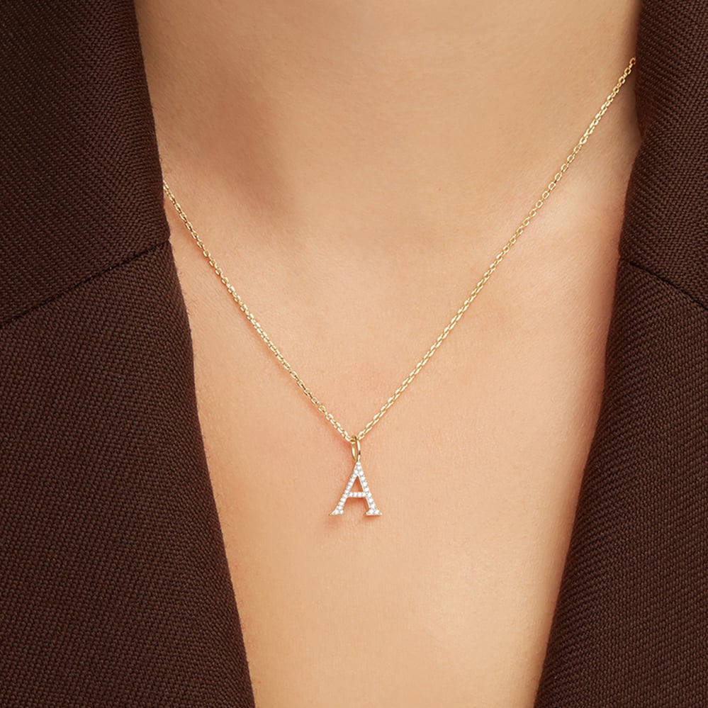 Diamond Initial A Necklace 0.114ct Diamond