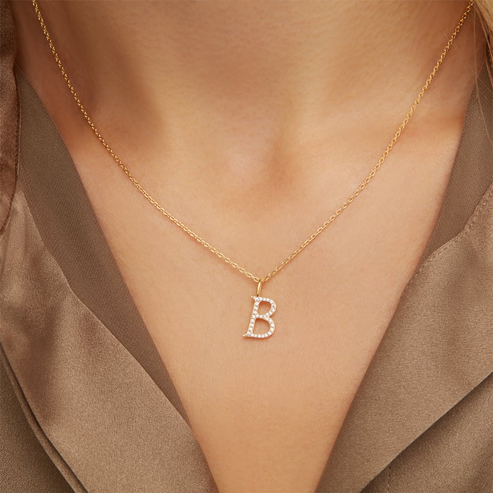Diamond Initial B Necklace 0.136ct Diamond