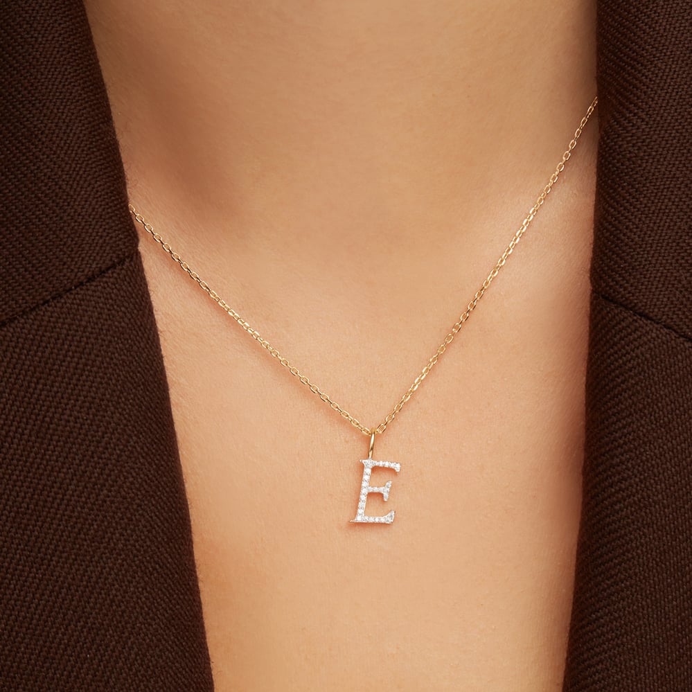 Diamond Initial E Necklace 0.113ct Diamond