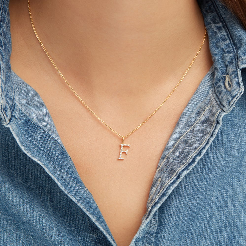 Diamond Initial F Necklace 0.113ct Diamond