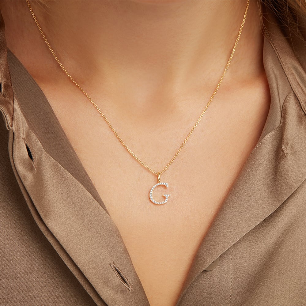 Diamond Initial G Necklace 0.126ct Diamond