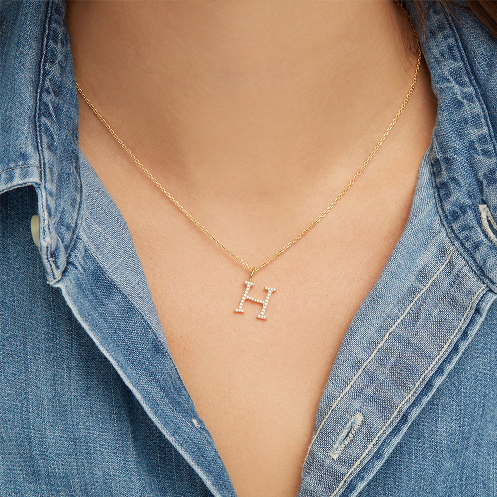 Diamond Initial H Necklace 0.126ct Diamond