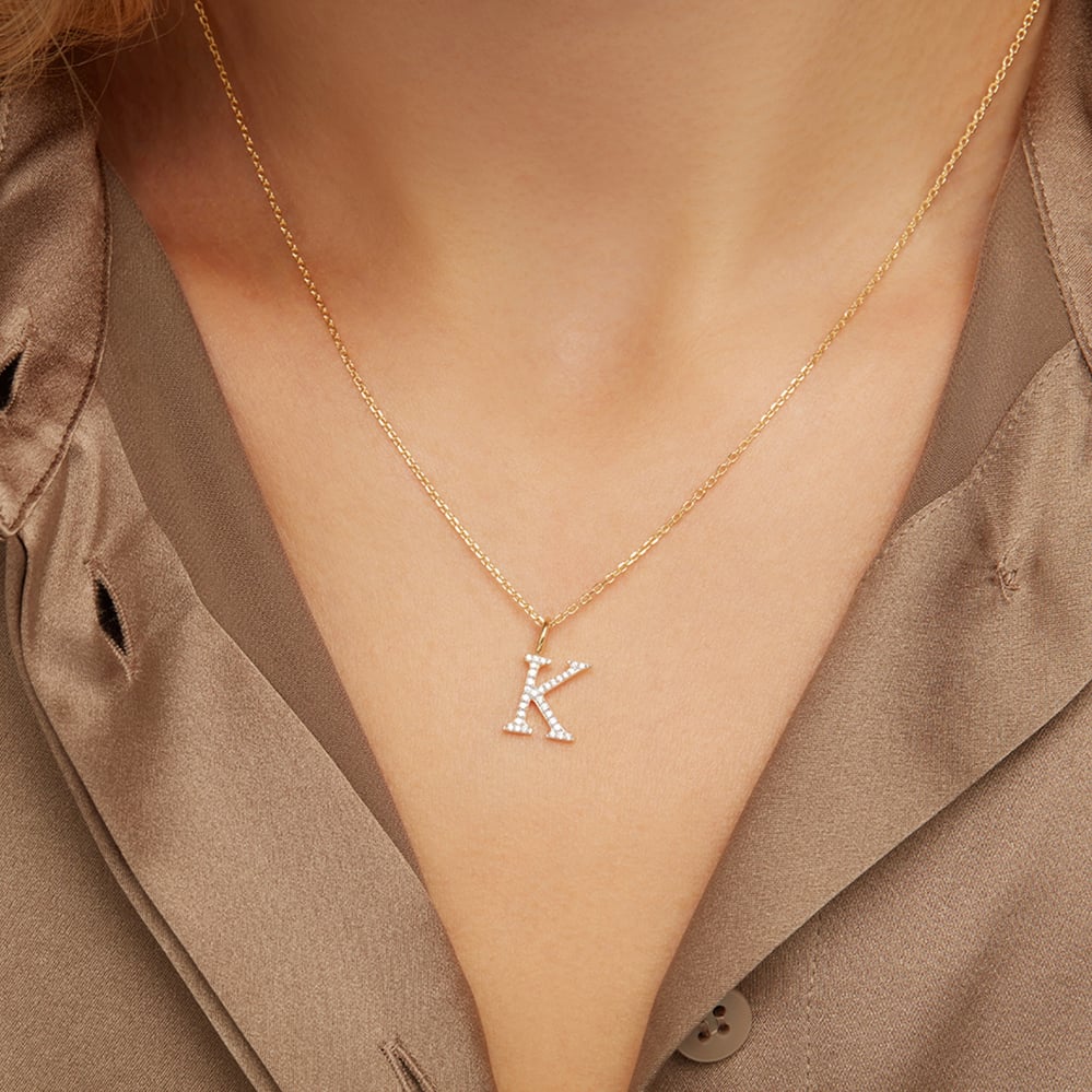Diamond Initial K Necklace 0.138ct Diamond
