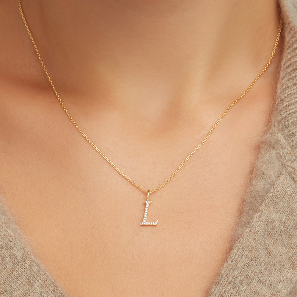 Diamond Initial L Necklace 0.076ct Diamond