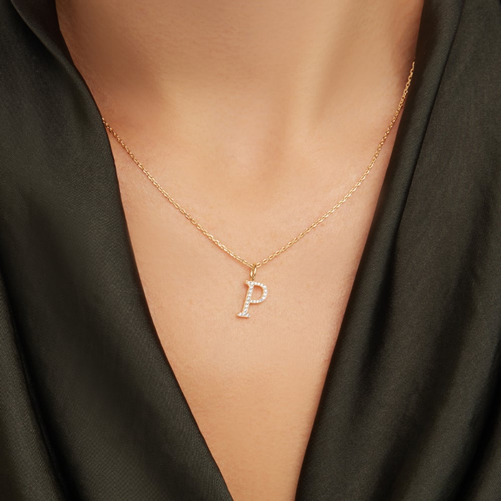 Diamond Initial P Necklace 0.126ct Diamond