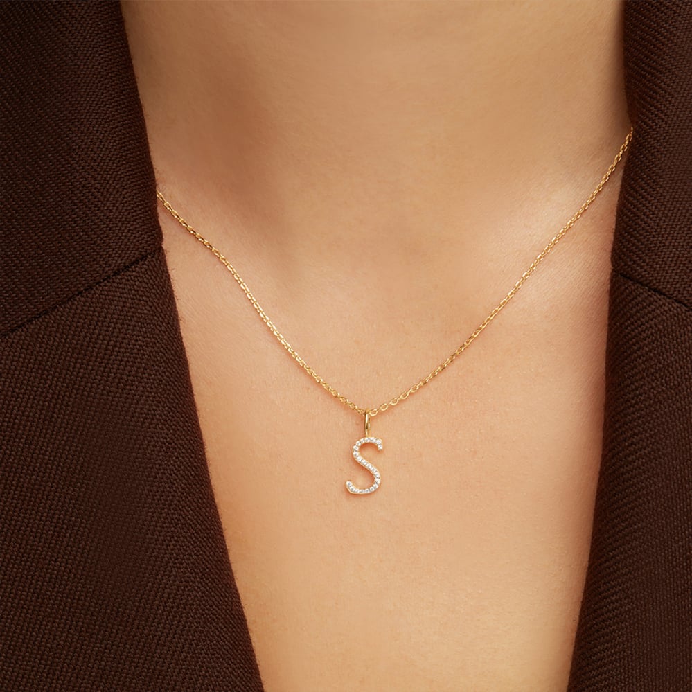 Diamond Initial S Necklace 0.096ct Diamond