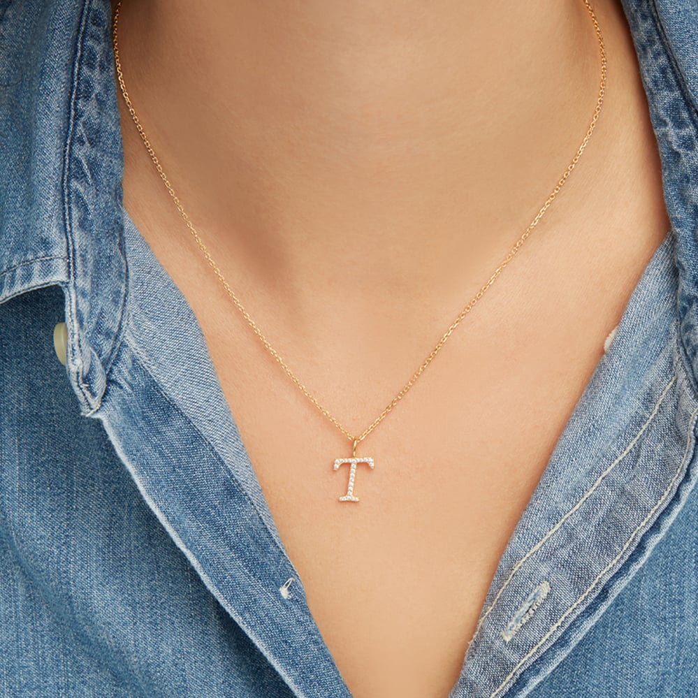 Diamond Initial T Necklace 0.107ct Diamond