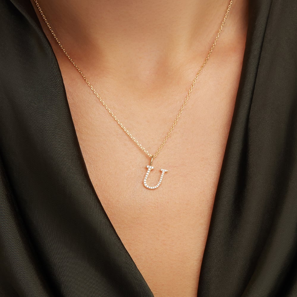 Diamond Initial U Necklace 0.107ct Diamond