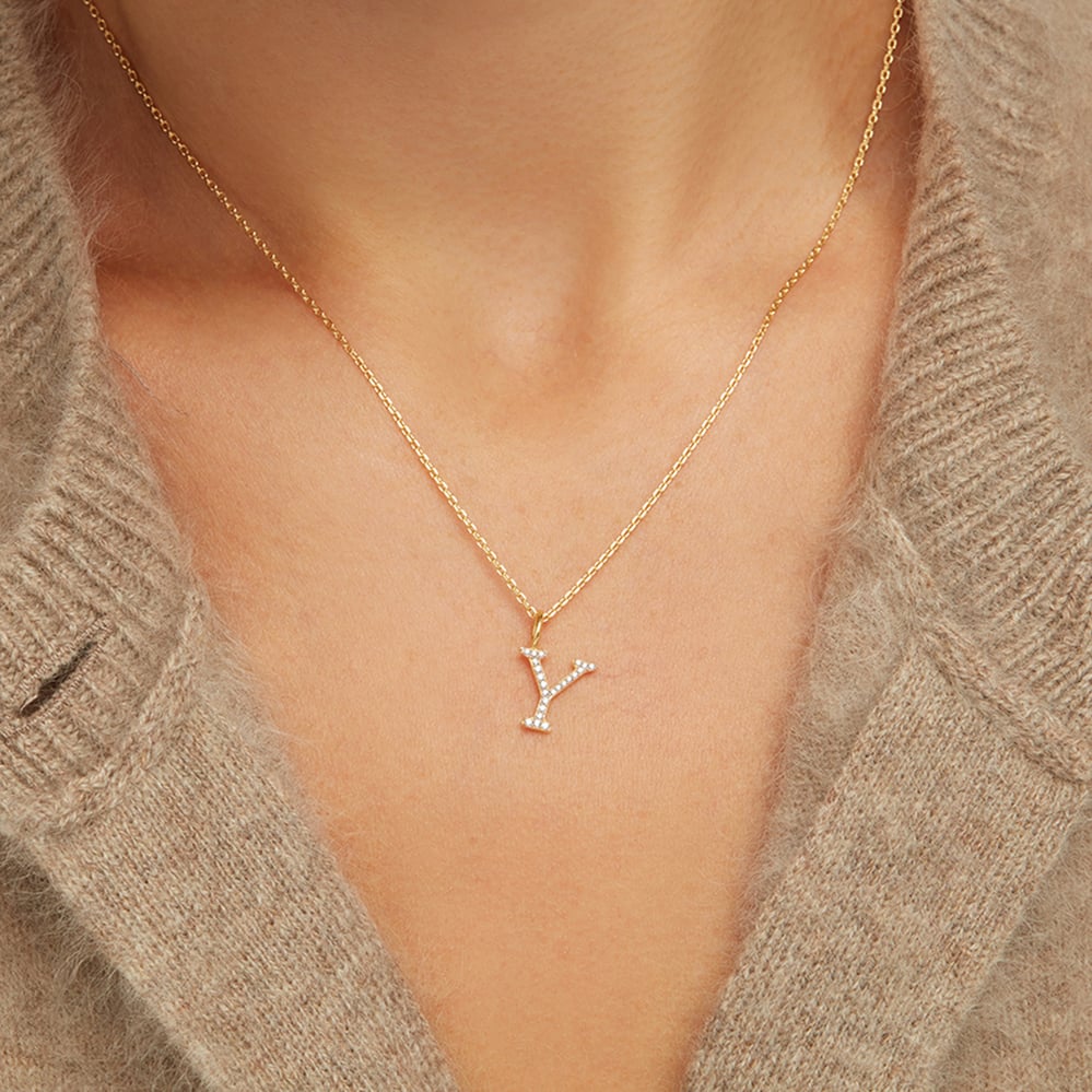Diamond Initial Y Necklace 0.103ct Diamond