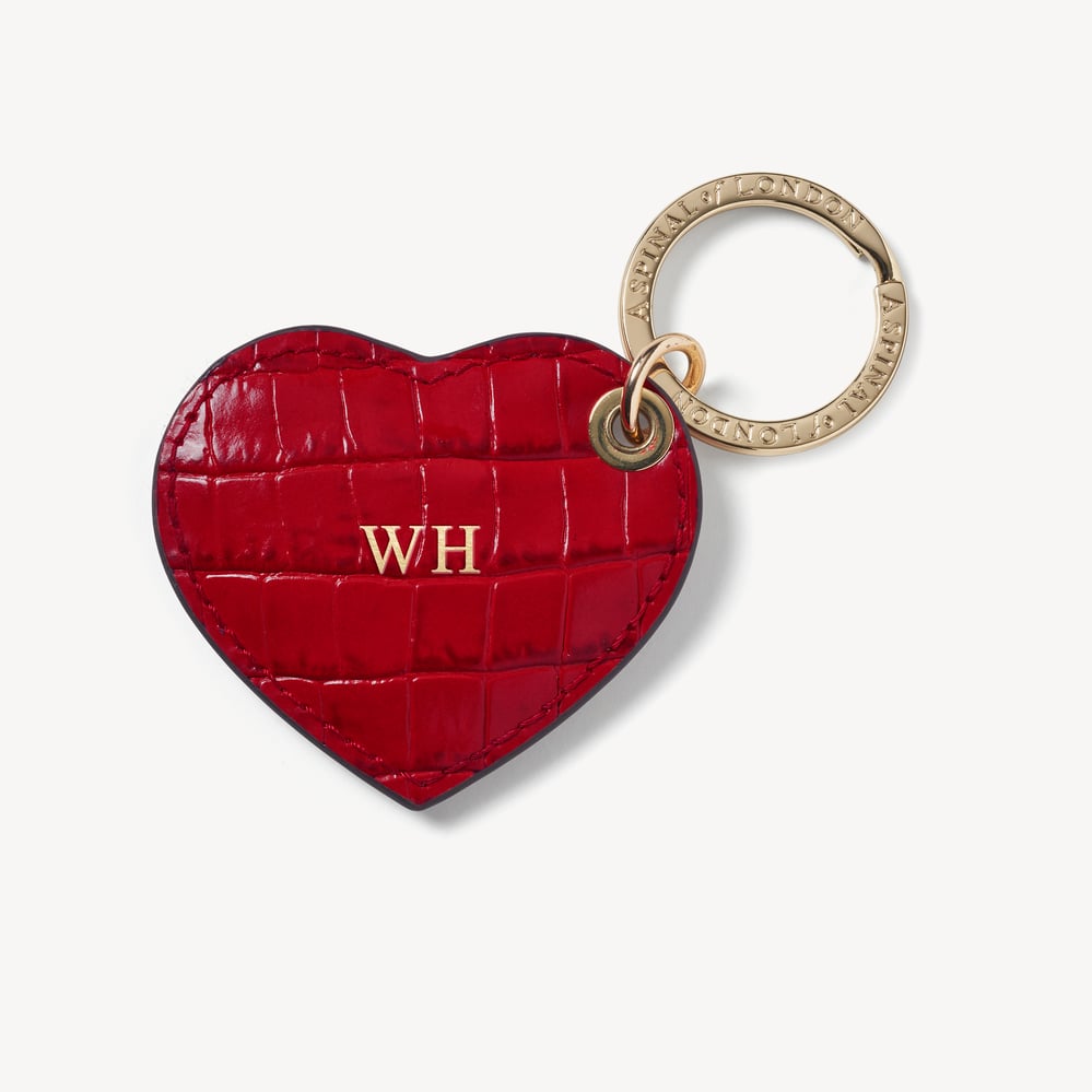 Small Heart Keyring Deep Shine Cherry Red Small Croc