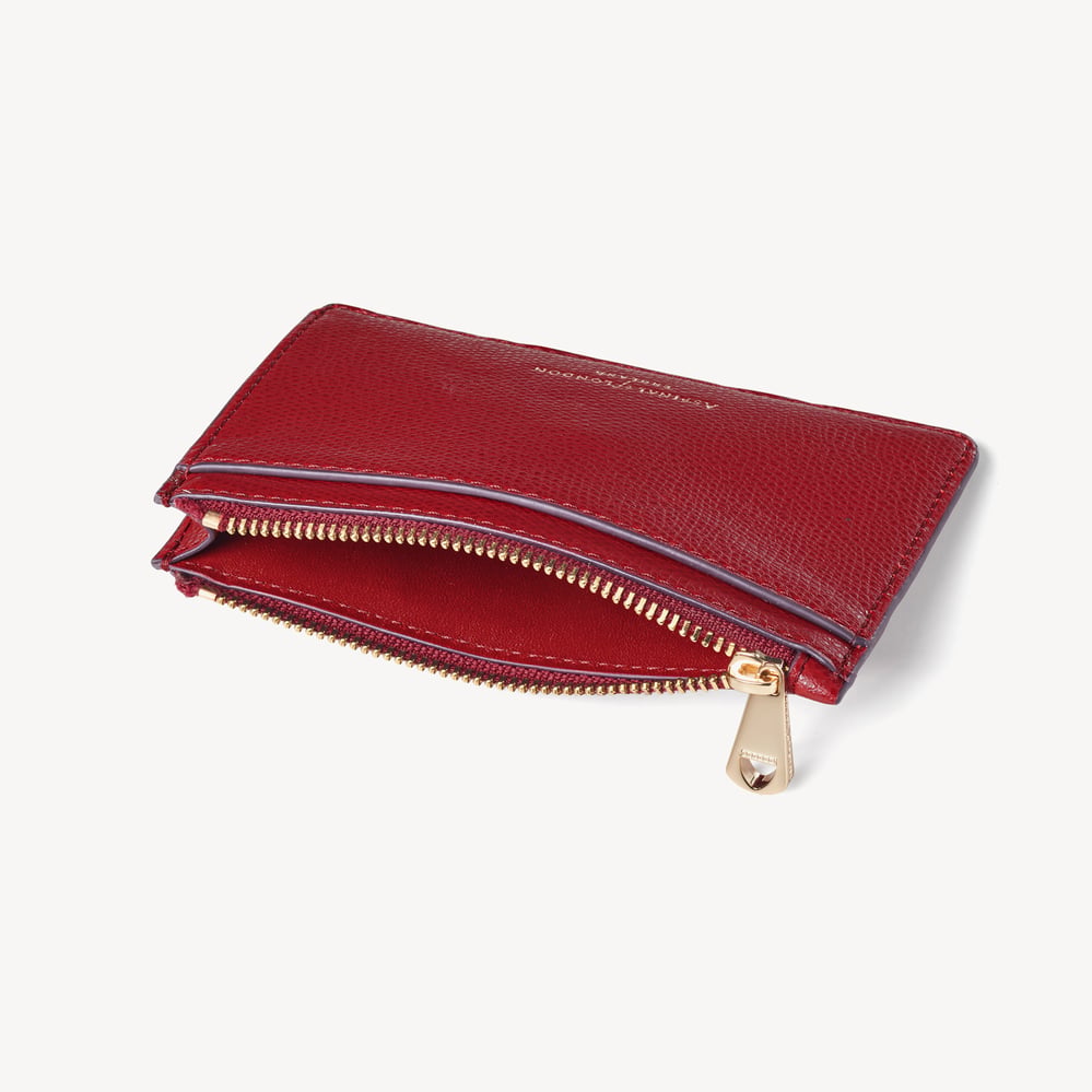 Zipped Card & Coin Holder Cherry Red Soft Saffiano