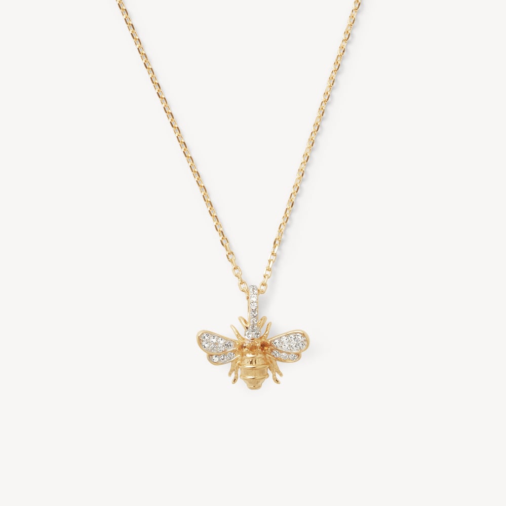 Diamond Bee Pendant Necklace 0.237ct White Sapphire & Citrine