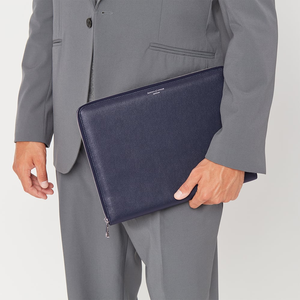 Executive A4 Zipped Padfolio  Navy Saffiano