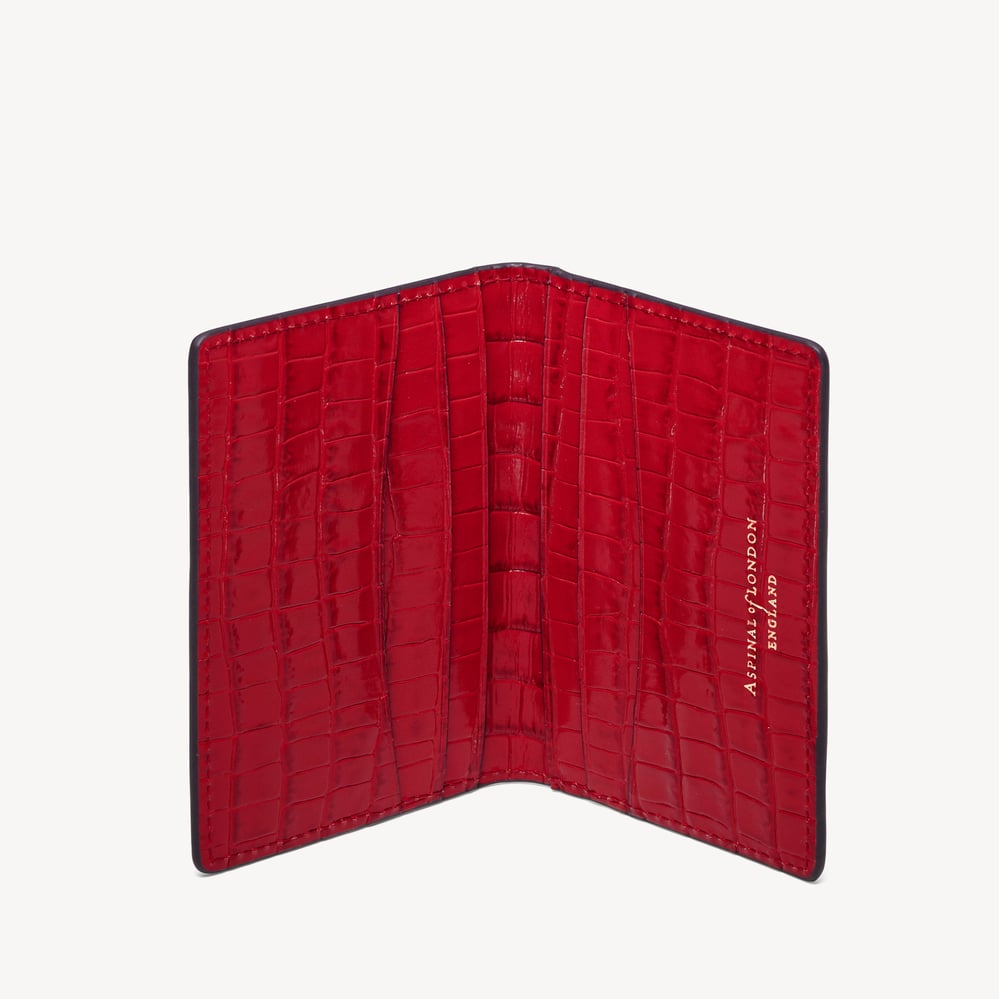 Double Fold Credit Card Holder Deep Shine Cherry Red Small Croc
