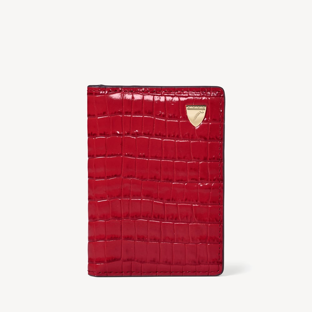 Double Fold Credit Card Holder Deep Shine Cherry Red Small Croc