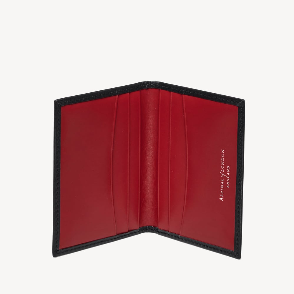 Double Fold Credit Card Holder Smooth Black & Ruby Red