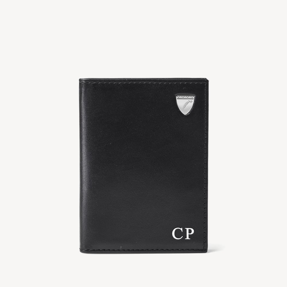 Double Fold Credit Card Holder Smooth Black & Ruby Red
