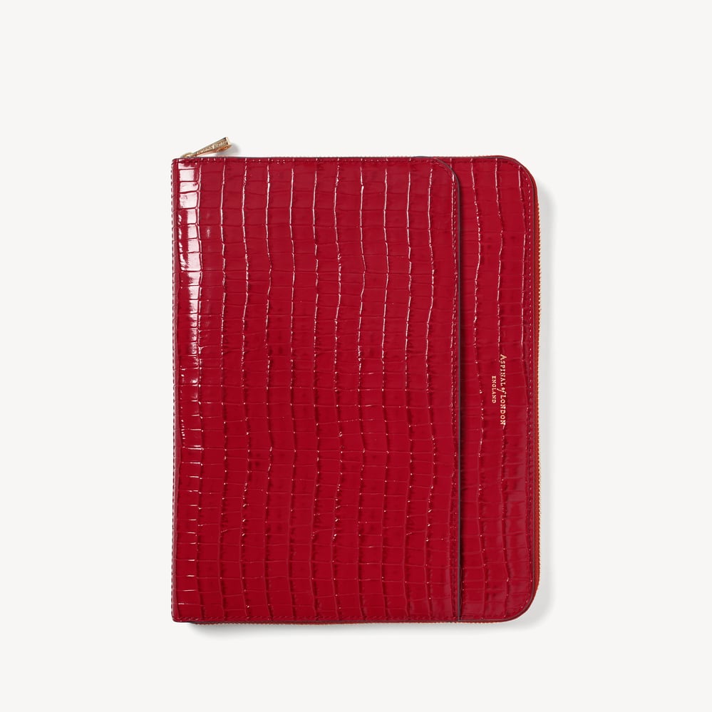 A5 Compact Organiser Padfolio Deep Shine Cherry Red Small Croc