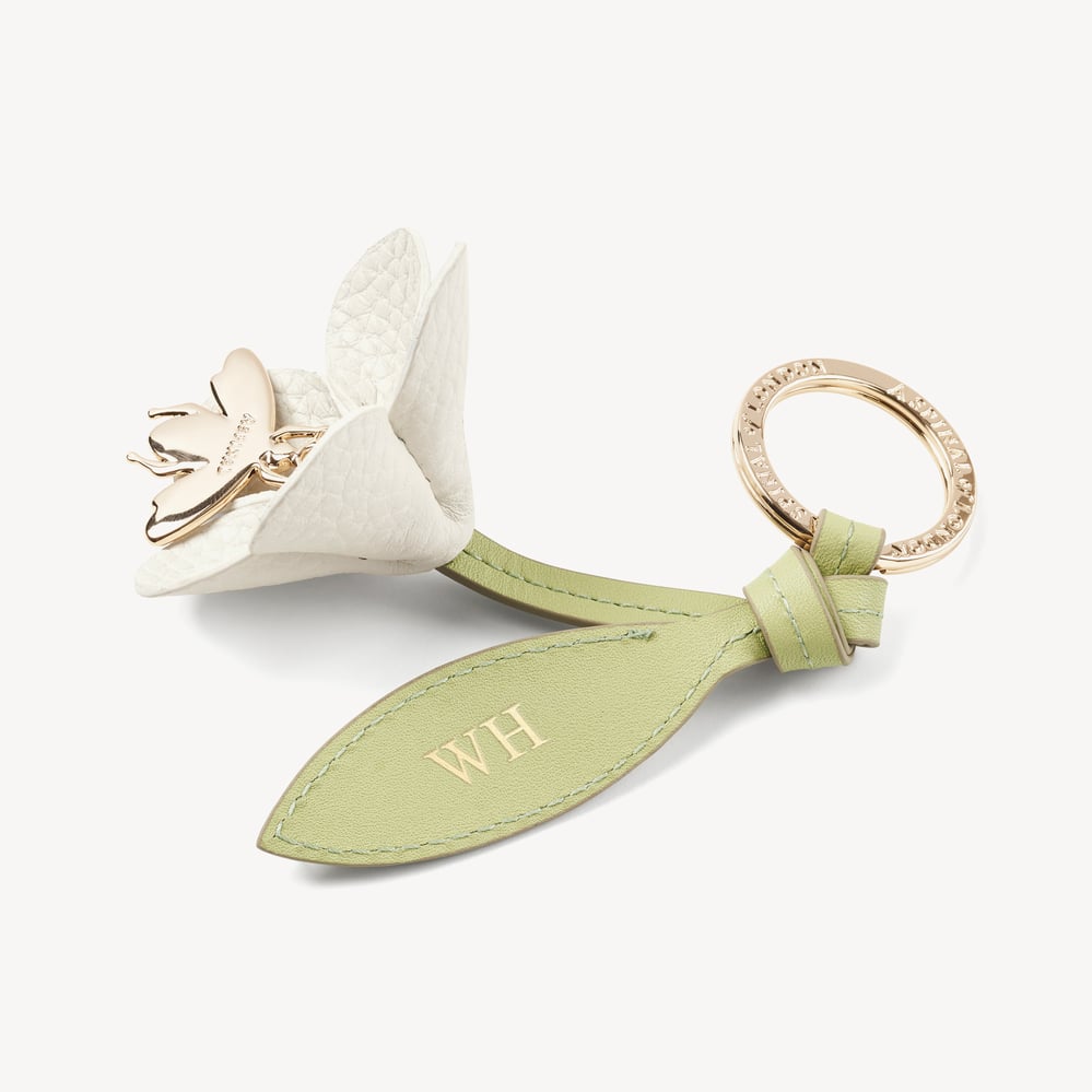 Wildflower & Bee Keyring Chalk White Pebble