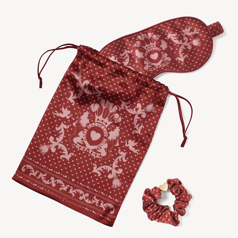 Silk Eye Mask Set Cherry Red Cherubs Pure Silk
