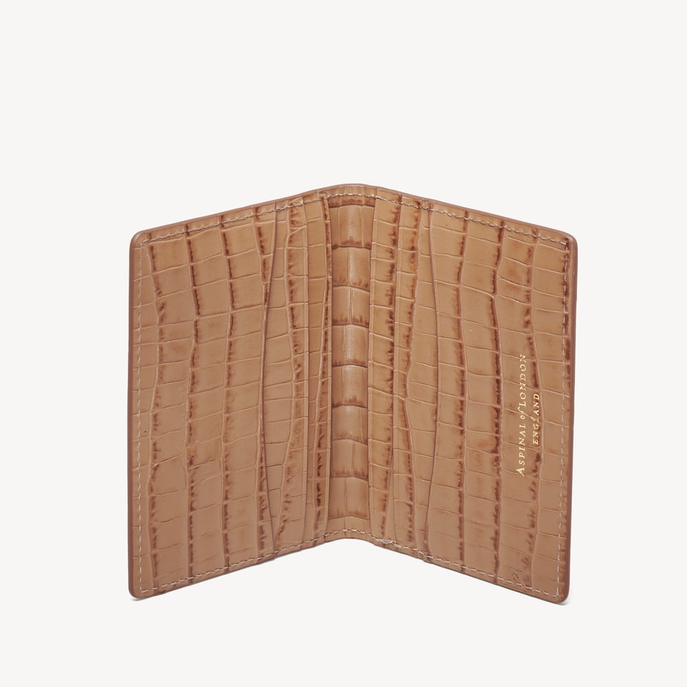 Double Fold Credit Card Holder Deep Shine Caramel Small Croc