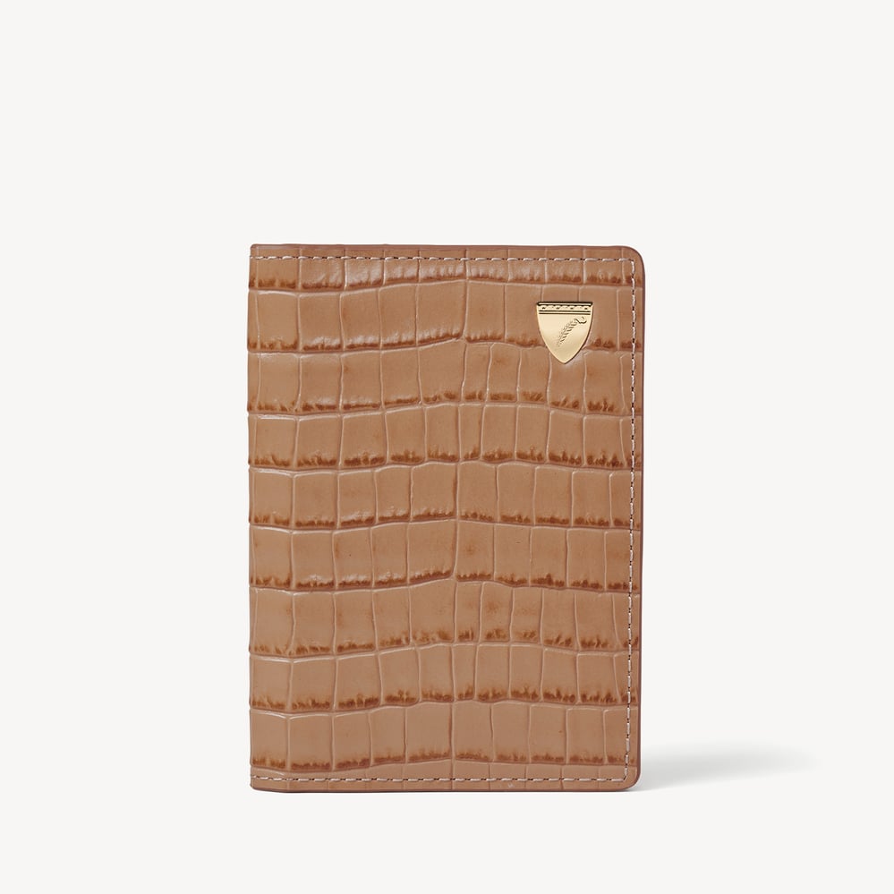 Double Fold Credit Card Holder Deep Shine Caramel Small Croc