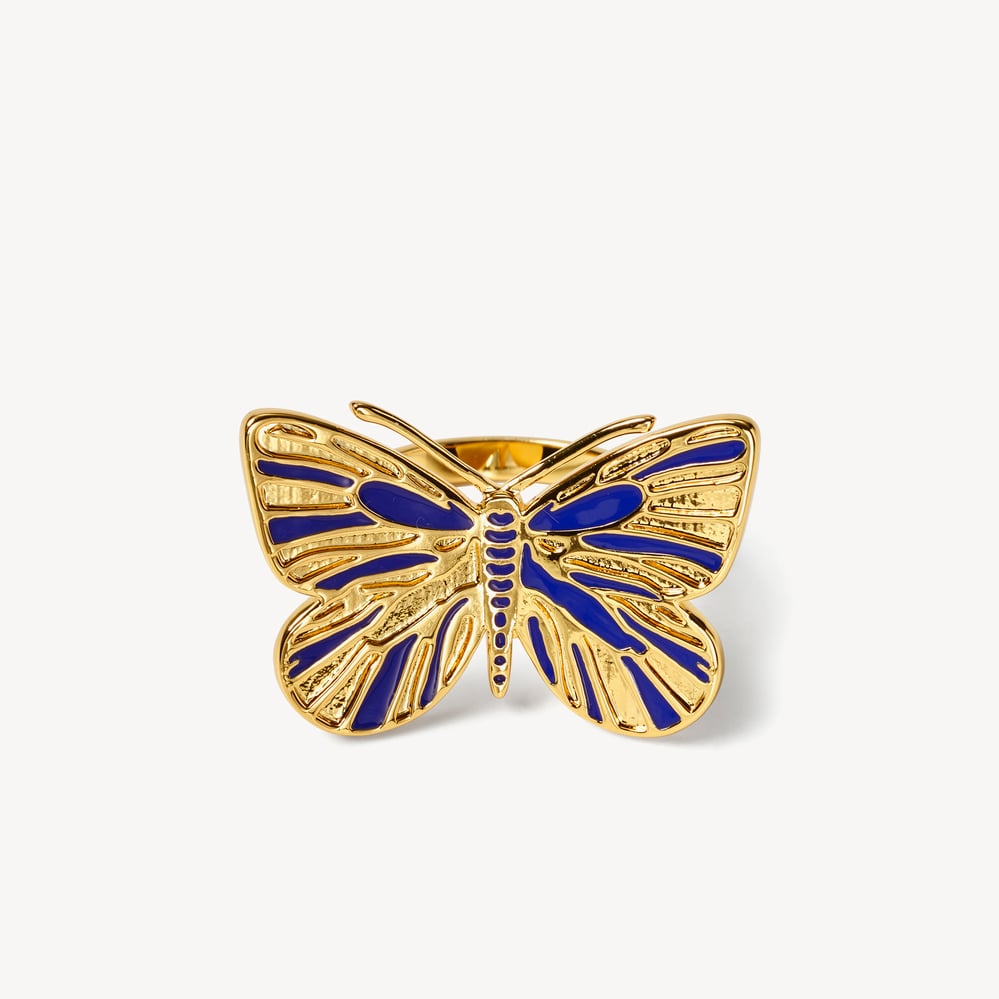 Butterfly Scarf Ring Navy Enamel & 18ct Gold Plated