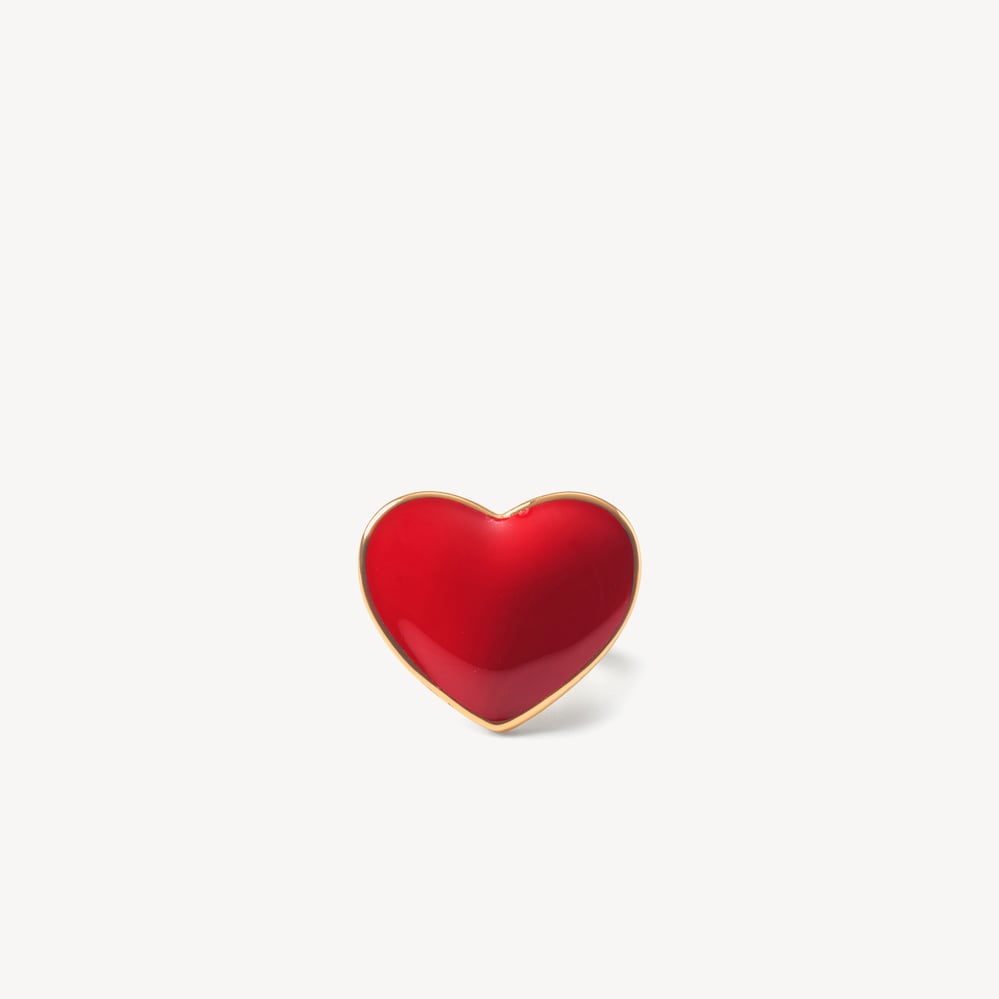 Enamel Heart Skinny Scarf Ring Red Enamel & 18ct Gold Plated