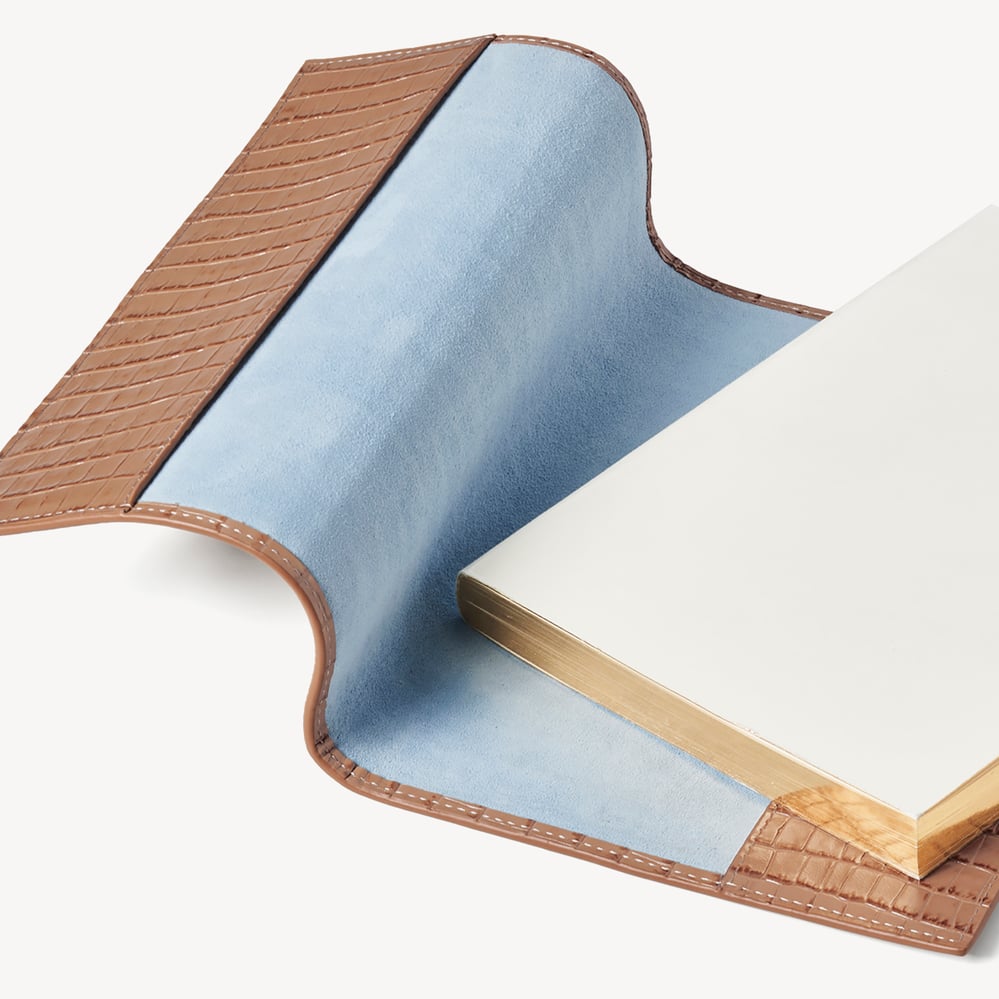 A5 Refillable Luxury Journal Deep Shine Caramel Small Croc with Soft Suede Lining