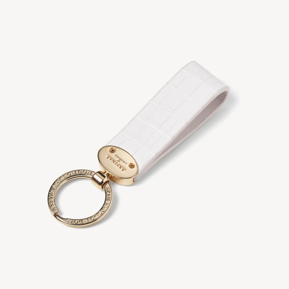 Oval Loop Keyring Deep Shine Chalk White Small Croc