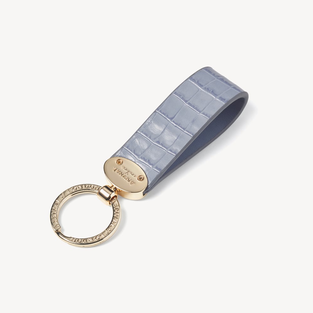 Oval Loop Keyring Deep Shine Sky Blue Small Croc