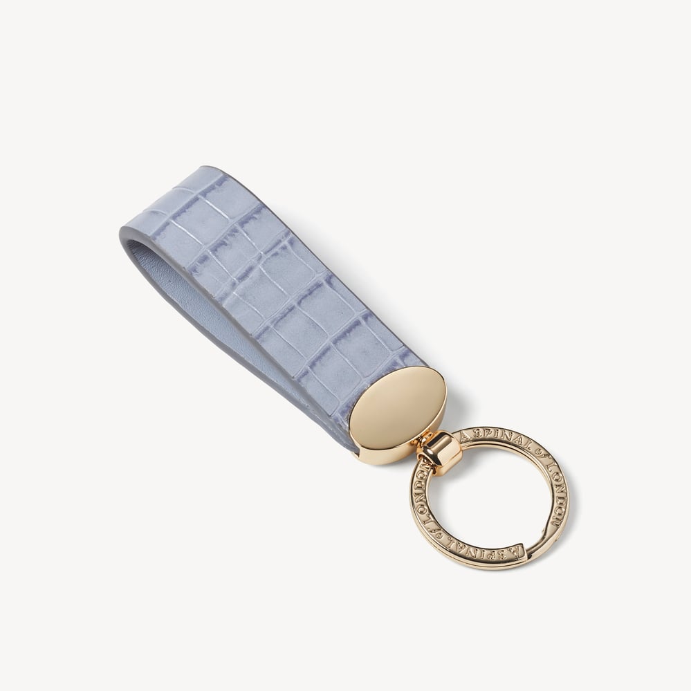 Oval Loop Keyring Deep Shine Sky Blue Small Croc