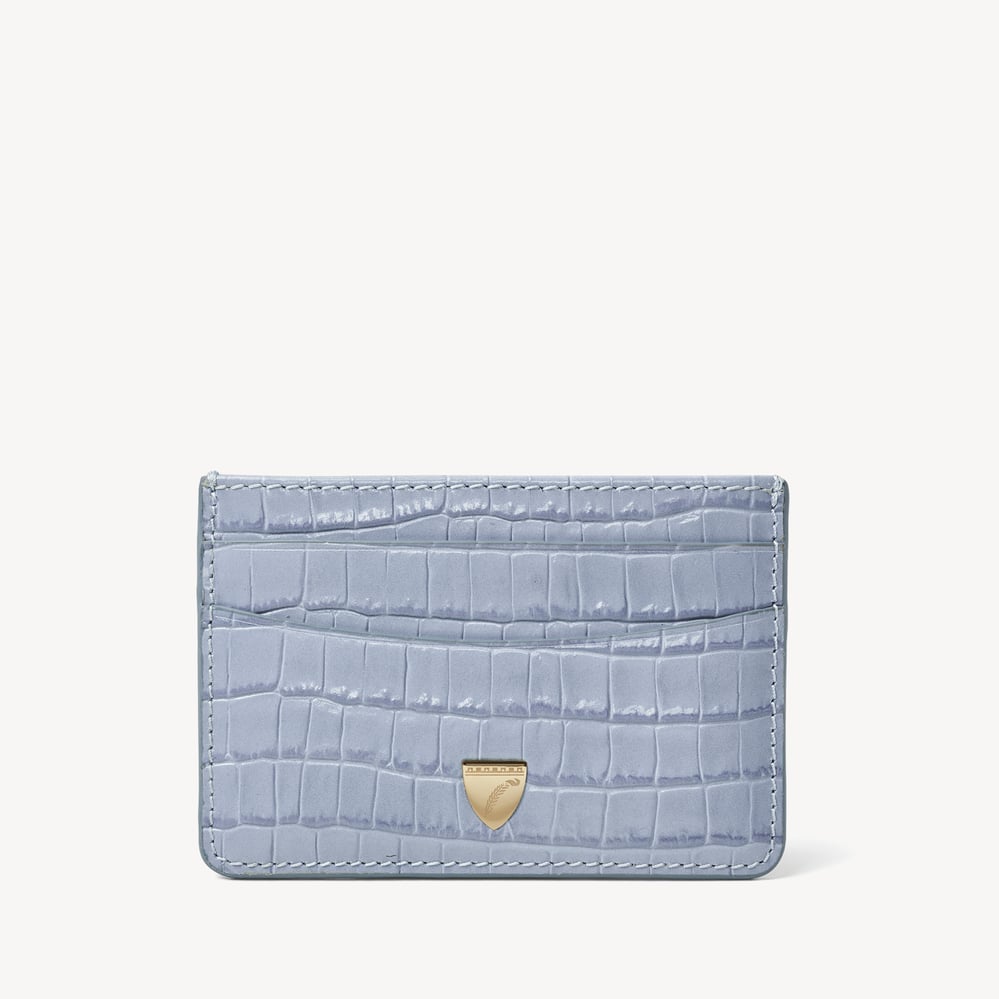Slim Credit Card Holder Deep Shine Sky Blue Small Croc