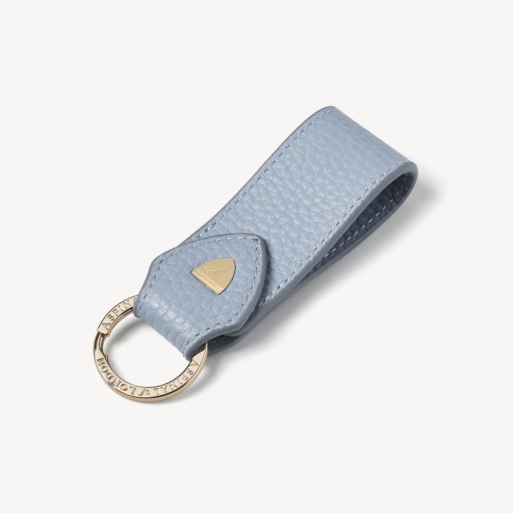Small Leather Loop Keyring Sky Blue Pebble