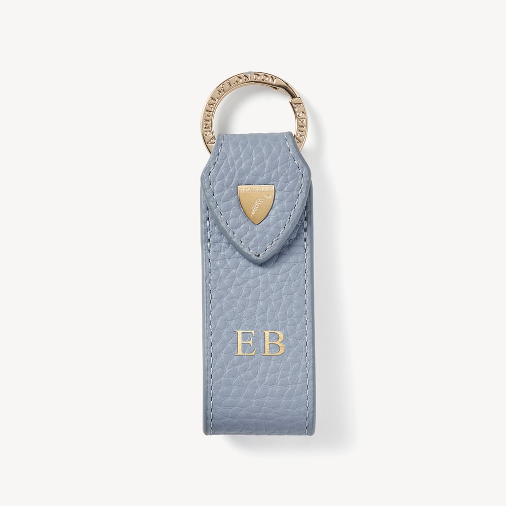 Small Leather Loop Keyring Sky Blue Pebble